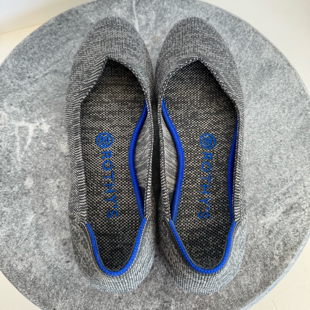 Rothys Birdseye Grey Heathered The Flat Round Toe Shoes 7.5 - Picture 2 of 10